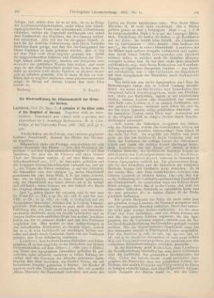 303-305 [Rezension] Lambros, Spyridion, A collation of the Athos codex of the Shepherd of Hermas. Ed. by J. Armitage Robinson