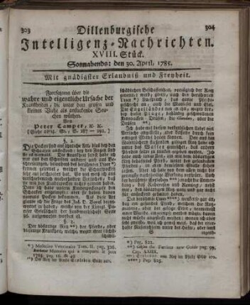 XVIII. Stück. Sonnabends: den 30. April, 1785.
