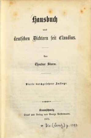 Hausbuch aus deutschen Dichtern seit Claudius
