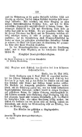 Beginn und Schluß der Ferien bei den höheren Lehranstalten : [III. Gymnasien und Realschulen]