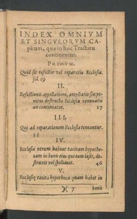 Index Omnium Et Singulorum Capitum, quae in hoc Tractatu continentur.