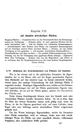 § 92. Definition der Abwickelbarkeit von Flächen auf einander.