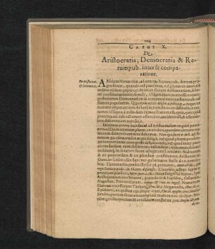Caput X. De Aristocratia ; Democratia & Rerumpub. inter se comparatione.