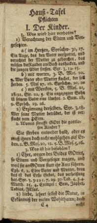 Hauß-Tafel. Pflichten I. Der Kinder. - XV. Der Zuhörer.