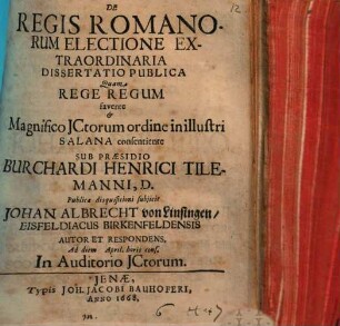 De Regis Romanorum Electione Extraordinaria Dissertatio Publica
