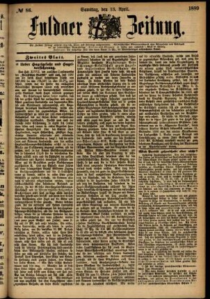 Zweite Ausgabe vom Samstag, den 13. April 1889.