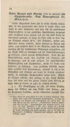 34-88 Ueber Gewalt und Furcht (vis et metus) als Ehehinderniß