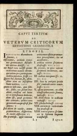Caput Tertium De Veterum Criticorum Eruditione Grammatica