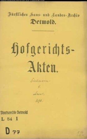 Diekmann, Johann Henrich gegen Joh. Hermann Arens im Klüt - Schuldforderung