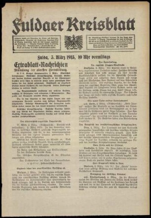 Erste Ausgabe vom Mittwoch, den 03. März 1915.