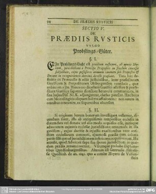 Sectio V. De Praediis Rusticis Vulgo Probstings-Güter