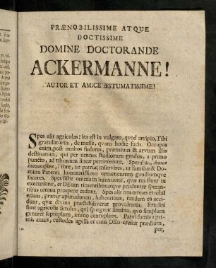Praenobilissime Atque Doctissime ....