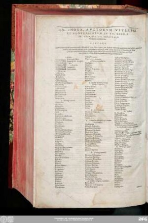 IV. Index, Auctorum Veterum Et Neotericorum In XV. Libris De Operibus Dei Citatorum Nomina continens.