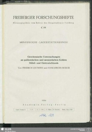 Geochemische Untersuchungen an paläozoischen und mesozoischen Kohlen Mittel- und Ostdeutschlands