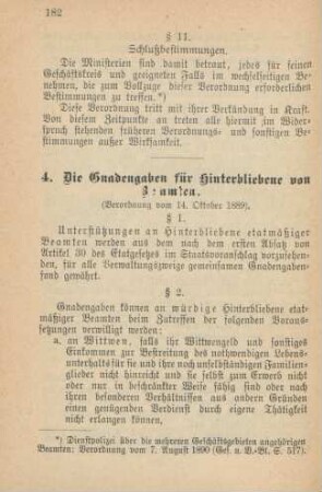 4. Die Gnadengaben für Hinterbliebene von Beamten (Verordnung vom 14. Oktober 1889)