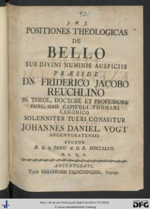 Positiones Theologicas De Bello