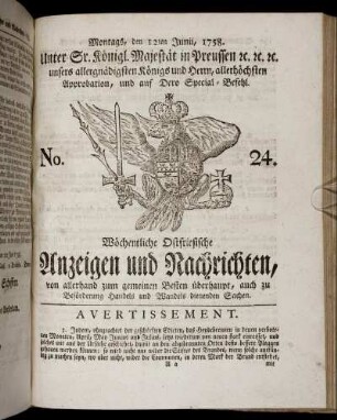 No. 24. Montags, den 12ten Junii, 1758.