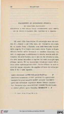 5.Ser.4.1894: Frammenti di iscrizione storica : in caratteri filocaliani rinvenuta a pie' della scala discendente alla cripta dei SS. Proto e Giacinto nel cimitero di S. Ermete