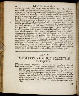 Cap. V. De Excerptis Criticis, Exegeticis, Antiqvariis