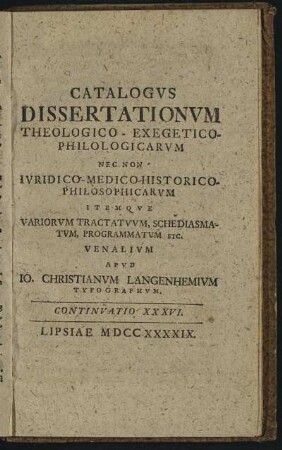 Continuatio XXXVI. Lipsiae M DCC XXXXIX.