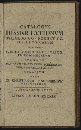 Continuatio XXXVI. Lipsiae M DCC XXXXIX.