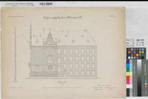 Münster (Münster) Regierungsgebäude (Inventarzeichnung) Blatt 12 Seitenansicht 1890 1 : 100 50 x 68 Lithographie: Bogdan Gisevius, Berlin Niermann; Butz KSM Nr. 1310,16