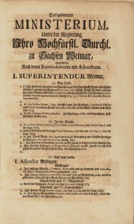 Das gesammte Ministerium, Unter der Regierung Ihro Hochfürstl. Durchl. zu Sachsen Weimar ...