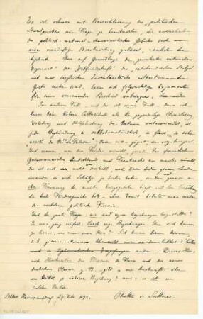 Korrespondenz von Bertha von Suttner an Unbekannt