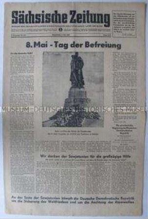 Tageszeitung der SED Sachsen "Sächsische Zeitung" zum 5. Jahrestag der Befreiung vom Faschismus