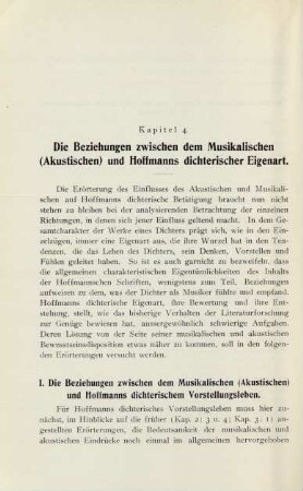 Kapitel 4: Die Beziehungen zwischen dem Musikalischen (Akustischen) und Hoffmanns dichterischer Eigenart