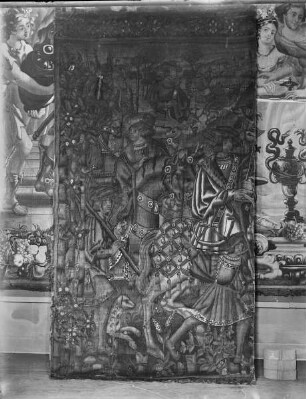 Fragment eines Wandteppichs, Falkenjagd