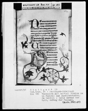 Gebetbuch des Konrad Peutinger — Initiale D (omine), darin betet David zu Gott, Folio 182recto