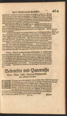 Bedencken und Unterricht Doct. Mart. Luth. Von den Klöstern und aller geistlichen Gelübde.