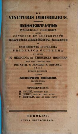 De vincturis immobilibus : Diss. inaug. chir.