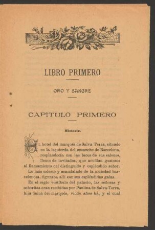 Libro primero - Oro y sangre - Capítulo primero : Misterio.