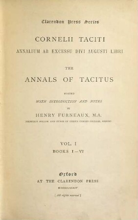 P. Cornelii Taciti Annalium ab excessu divi Augusti libri, I