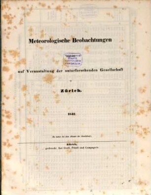 Meteorologische Beobachtungen. 1843