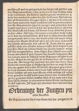 Ordeninge der Jungen yn allen Karcken.