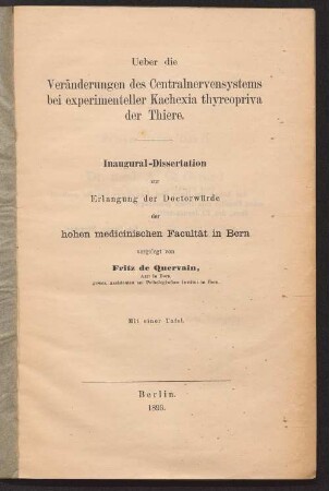 Ueber die Veränderungen des Centralnervensystems bei experimenteller Kachexia thyreopriva der Thiere