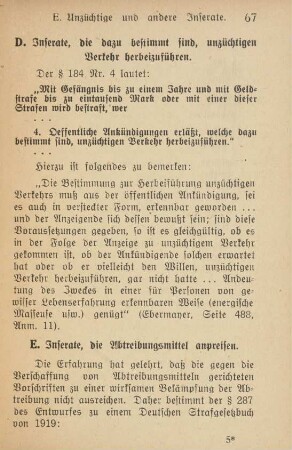 D. Inserate, die dazu bestimmt sind, unzüchtigen Verkehr herbeizuführen