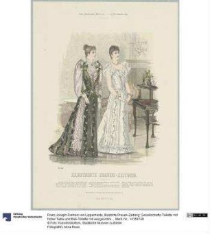 Illustrirte Frauen-Zeitung: Gesellschafts-Toilette mit hoher Taille und Ball-Toilette mit ausgeschnittener Taille