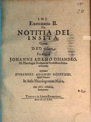 Exercitatio II. de notitia Dei insita