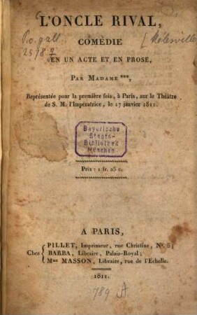 L' oncle rival : comédie en un acte et en prose
