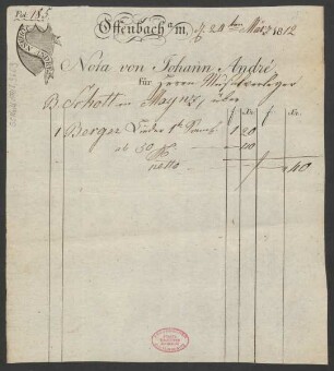 [Rechnung] Nota von Johann André : 24.03.1812