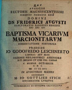 Baptisma vicarium Marcionitarum, diss. hist.