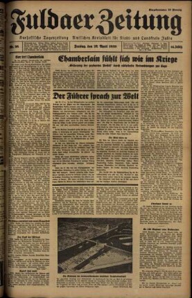 Ausgabe vom Freitag, den 28. April 1939.