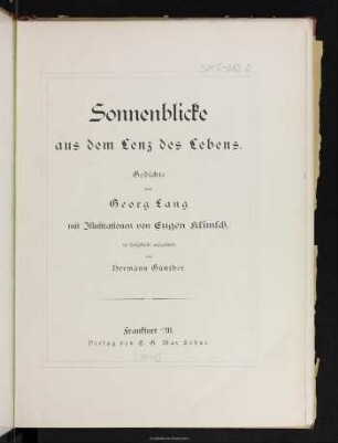 Sonnenblicke aus dem Lenz des Lebens : Gedichte