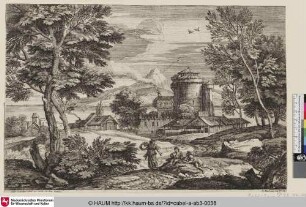 [Landscape with an Old Woman; Landschaft mit alter Frau vor großem Turm; Landscape with an Old Woman; La vieille]