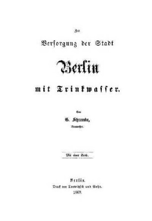 Zur Versorgung der Stadt Berlin mit Trinkwasser