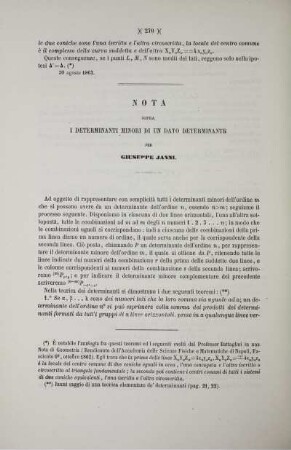 Nota sopra i determinanti minori di un dato determinante.